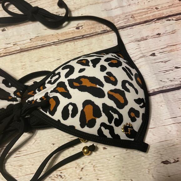 Guess Bikini Top Womens Small Animal Print Leopard Brown Tan Swim Bra Beach Pool - Picture 2 of 6